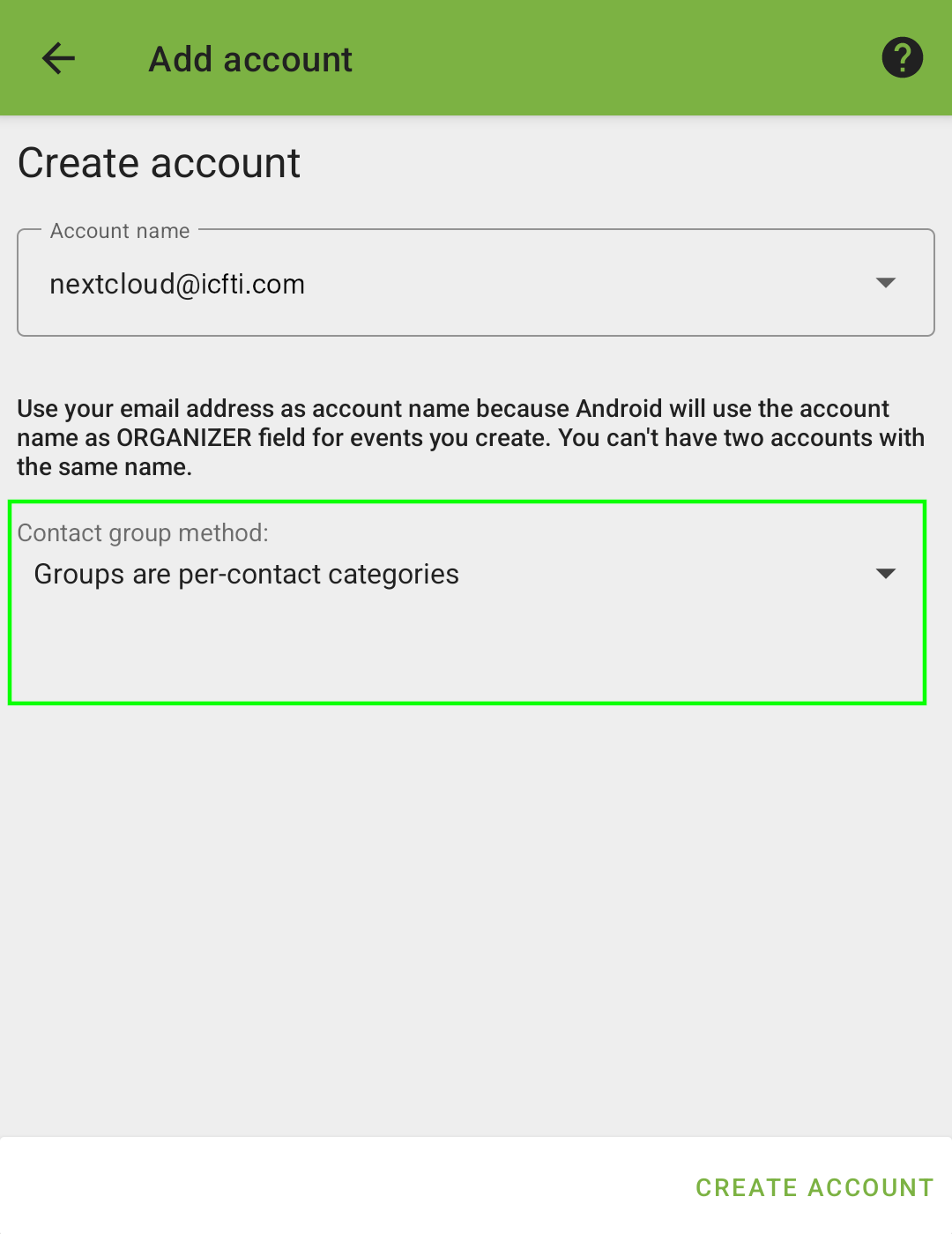 Nextcloud App - DAVx5 Account