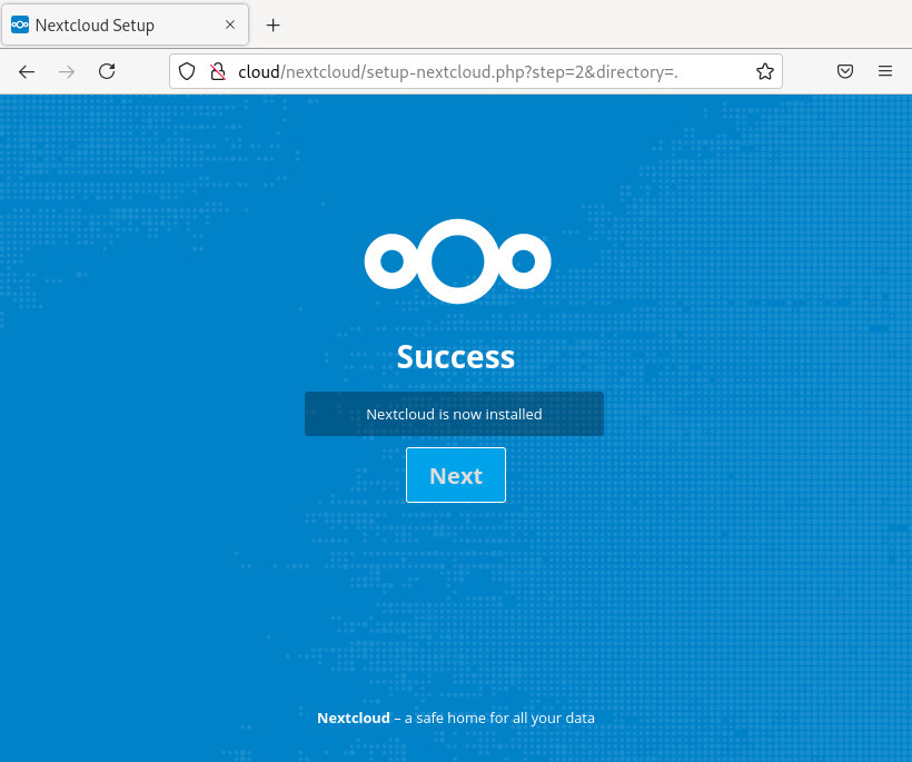 Nextcloud Web Installer - Success