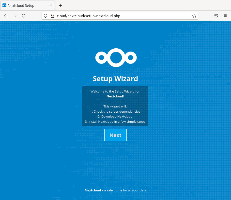 Nextcloud Web Installer - Welcome Screen