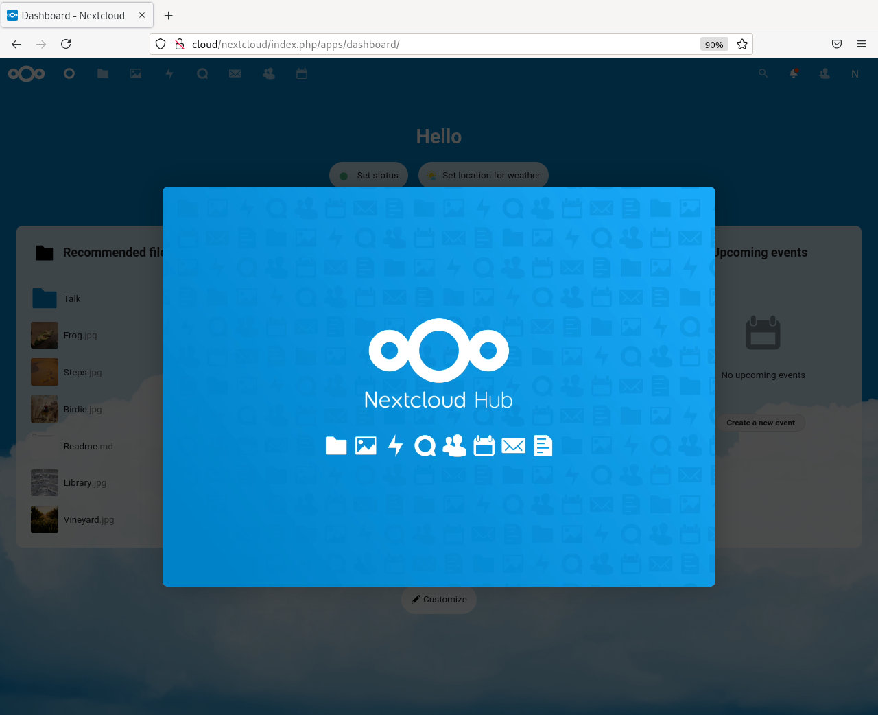 Nextcloud Web App - Welcome Screen