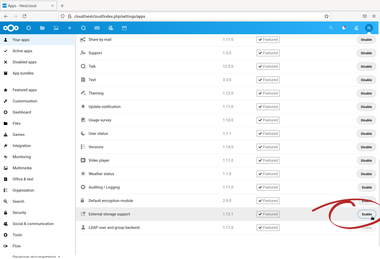 Nextcloud - Enable External Storage