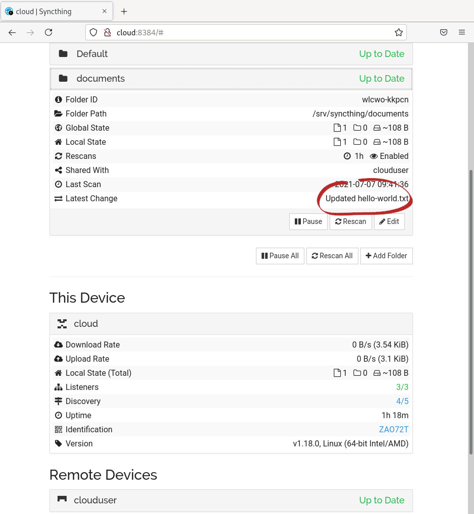 Syncthing - new file synced