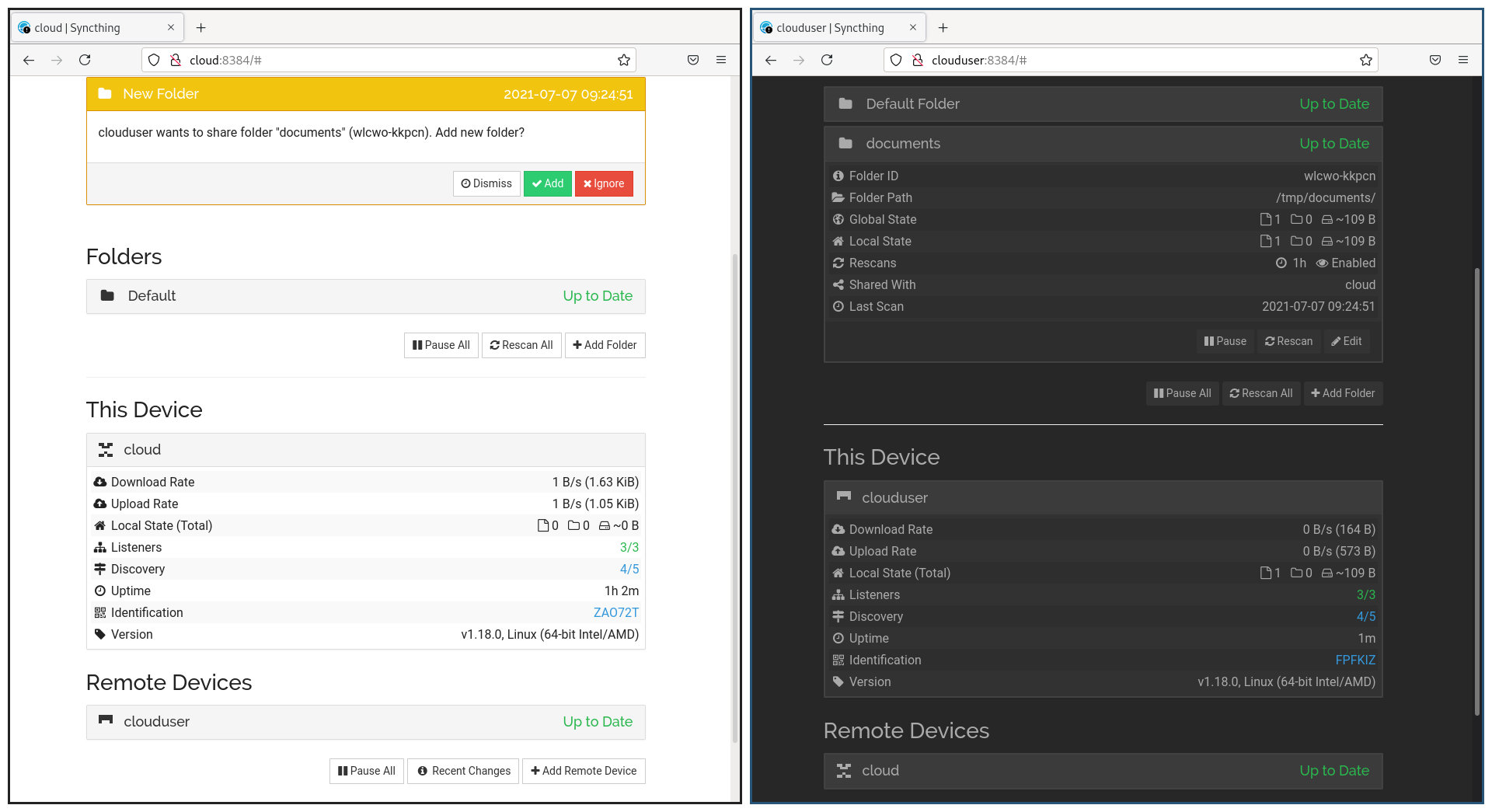 Syncthing - Share between cloud and clouduser